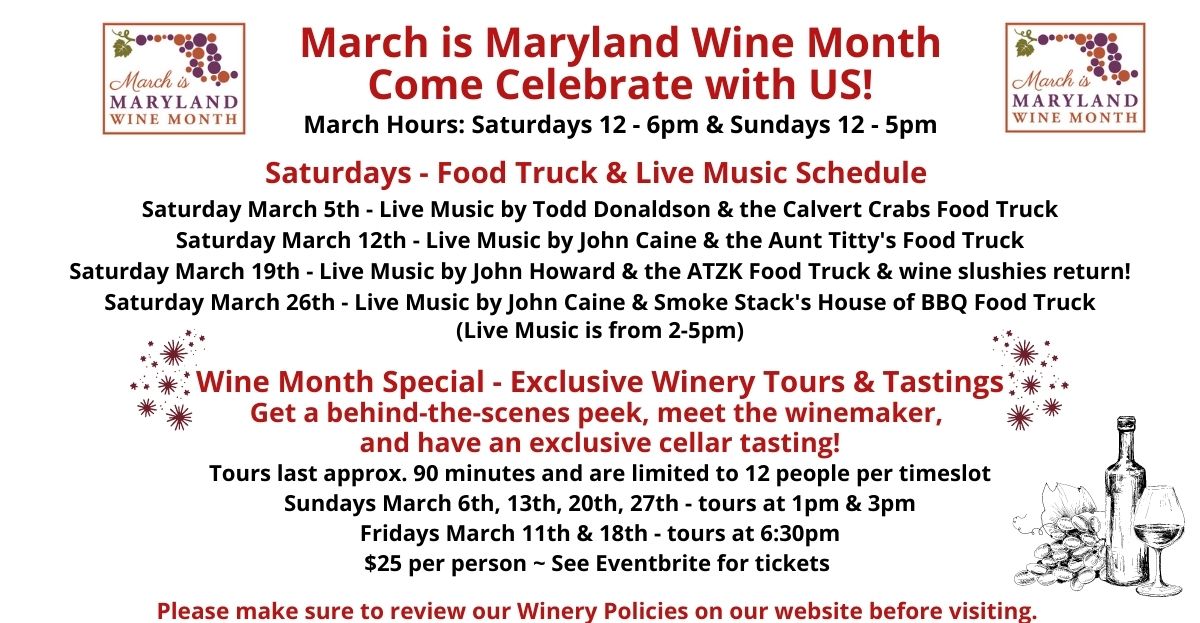 Celebrate Maryland Wine Month at Robin Hill Farm & Vineyards
