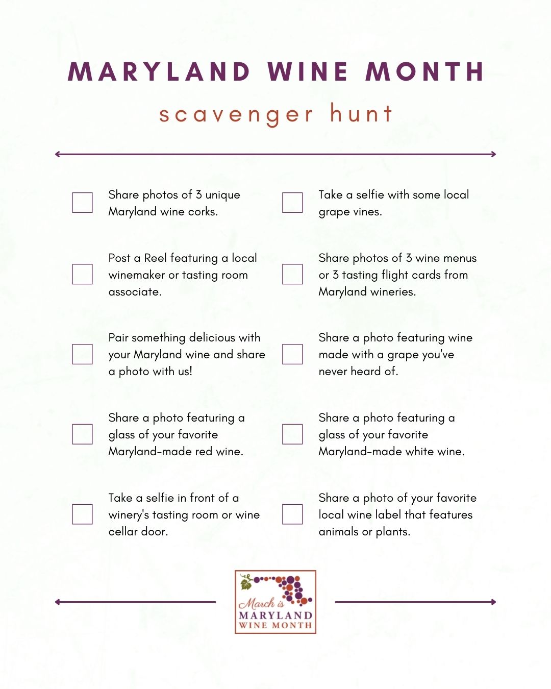 Maryland Wine Month Scavenger Hunt